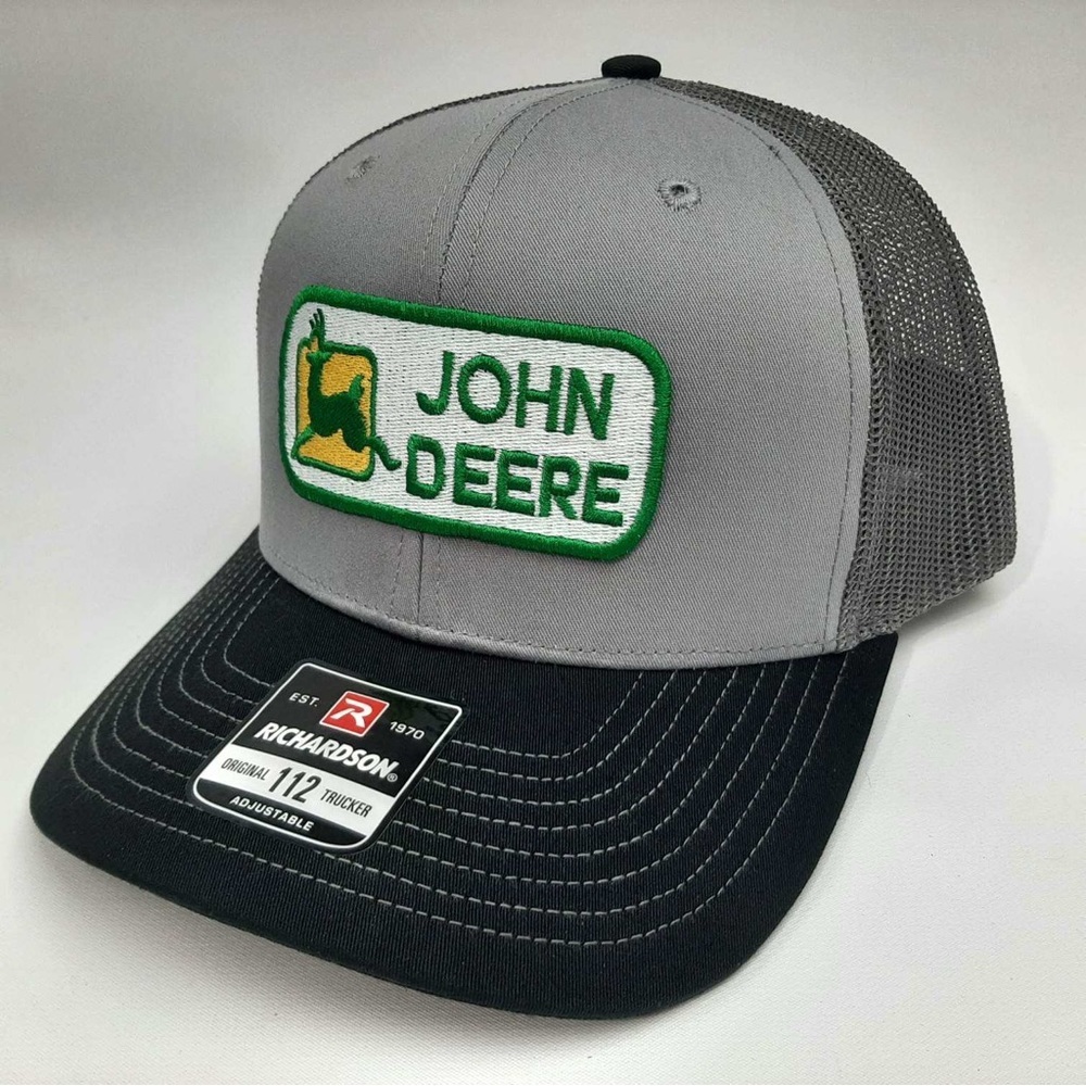 John Deere Richardson 112 Embroidered Patch Trucker Mesh Snapback Hat Cap Black - Picture 2 of 4